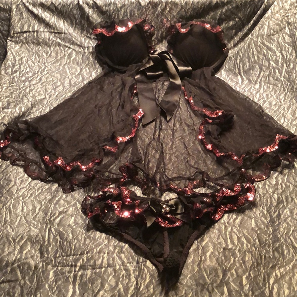 RARE💋VS Sequined Baby Doll w/Jingle Bell Thong💋
